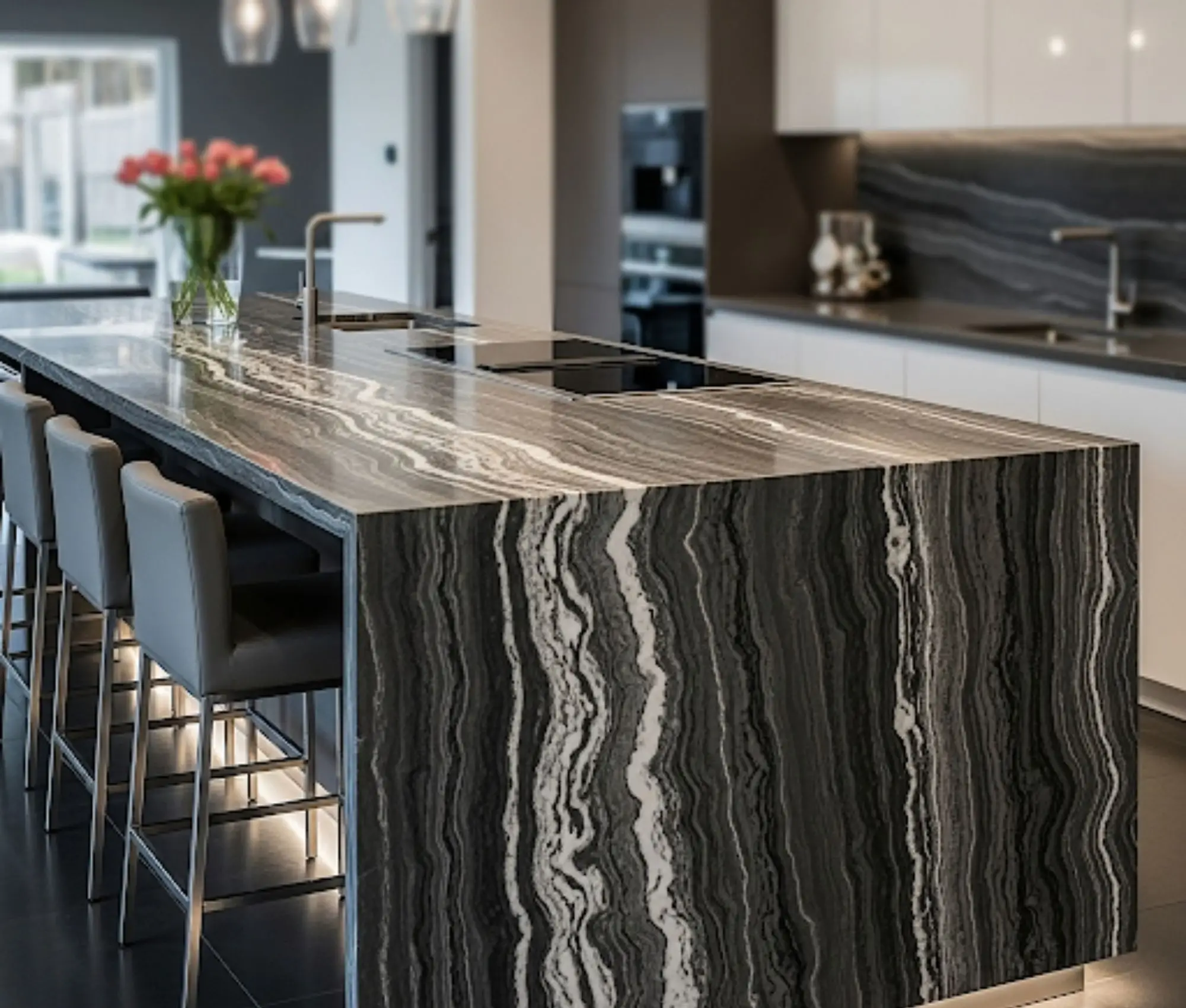 Không Gian Bếp Tối Giản: 25 Ý Tưởng Thiết Kế Bàn Đá Bếp Đẹp Tinh Tế – Nơi Cảm Hứng Bắt Đầu!